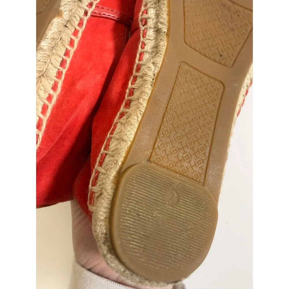 Tory Burch Espadrille Flats Women 7 Red Excellent Studded‎ Suede Logo Slip On